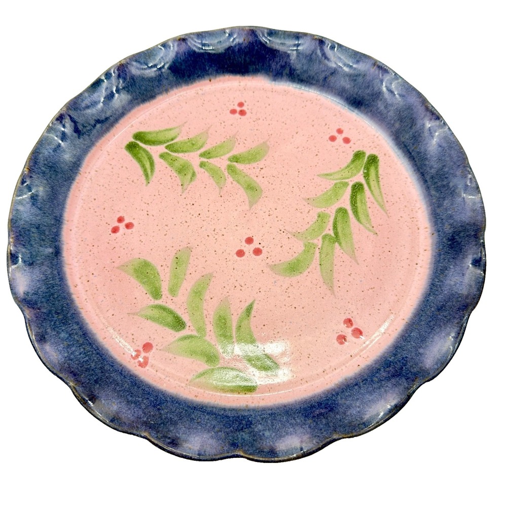 Parsley Pottery Plate 11" Deep Dish Holly Christmas 1994 Signed Ruffle Stoneware